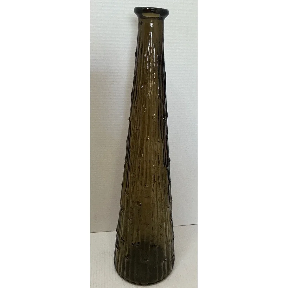 Vintage Italian Empoli Style Bark Textured Olive Art Glass Bottle Vase 15.5